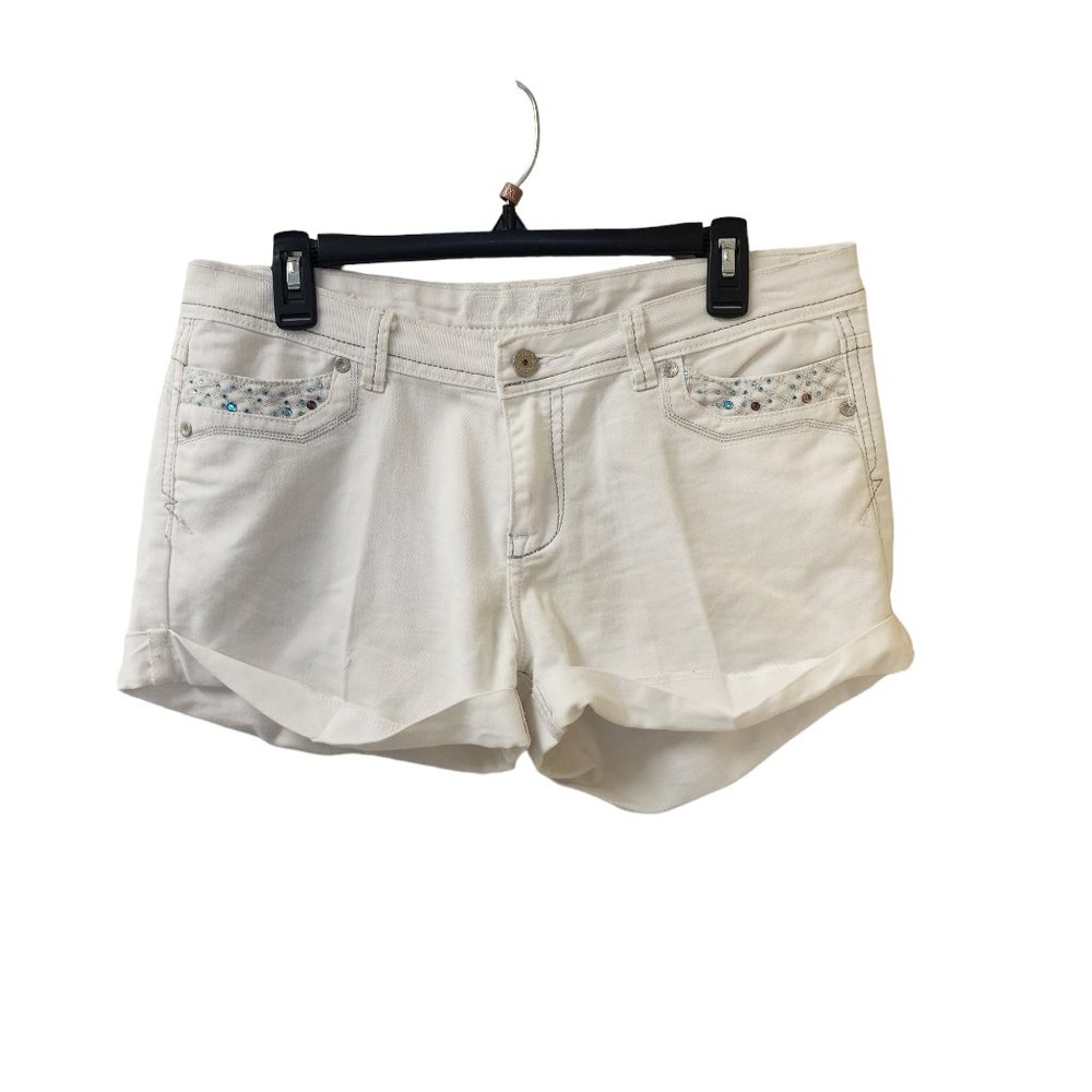 Do Denim White Jean Shorts Size 11 Low Rise y2k Cuffed Rhinestone Pockets